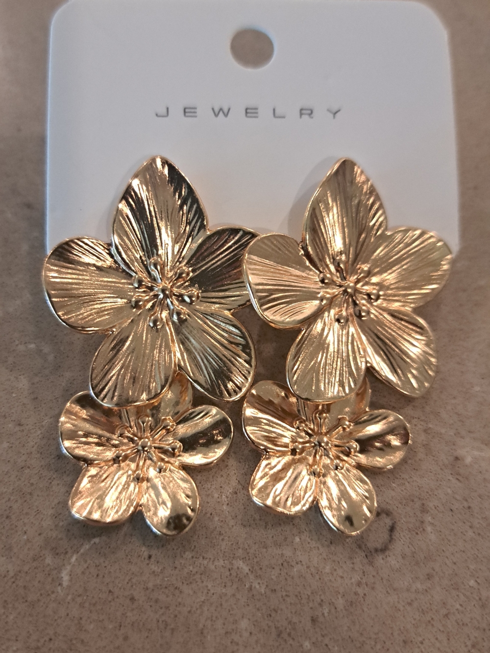 Gold Tone Floral Double Drop Earrings -